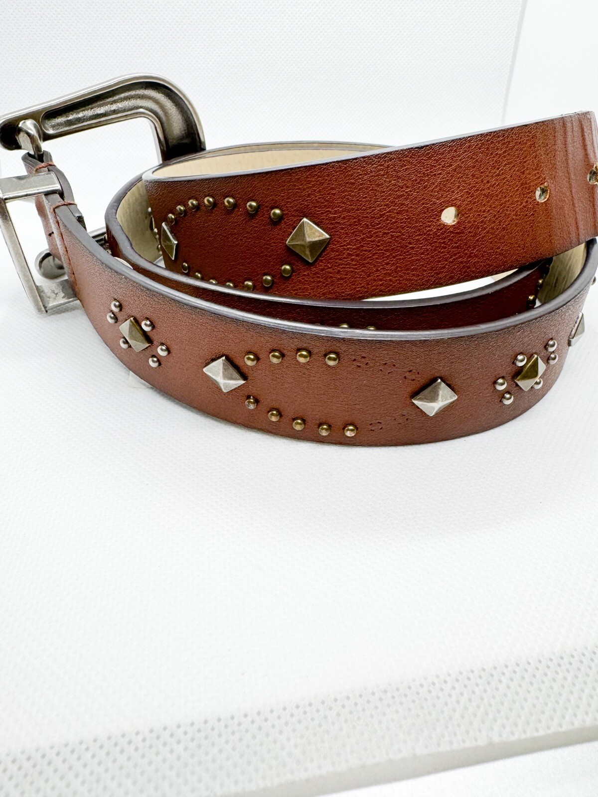 Western Brown Leather Belt Studs Silver Tone Buck… - image 5