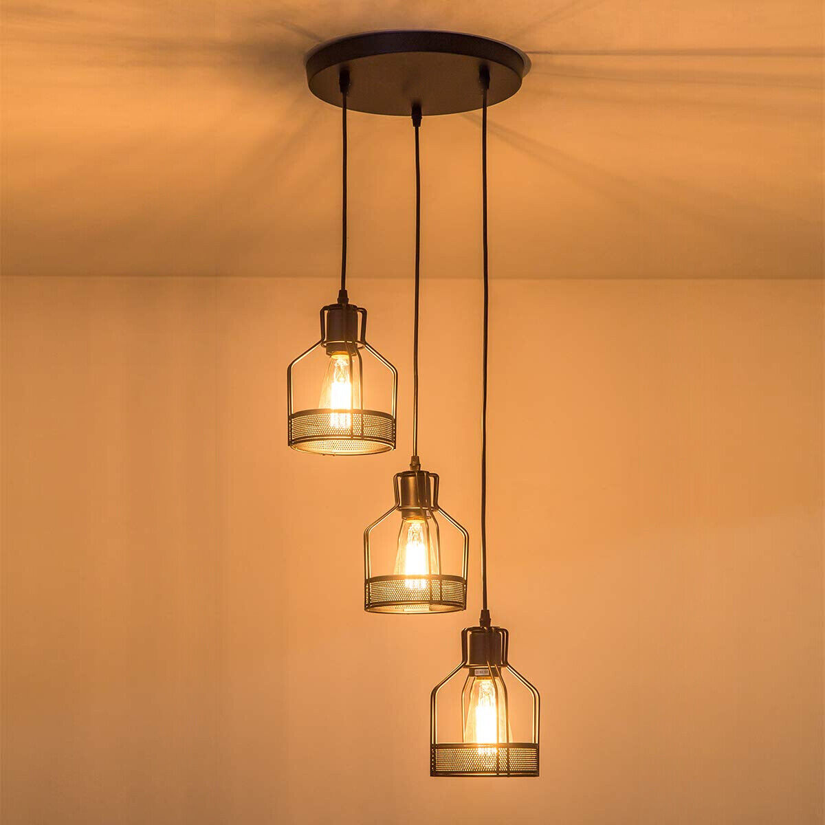 Modern 3 Way Ceiling Pendant Cluster Light Fitting Bird Cage Style