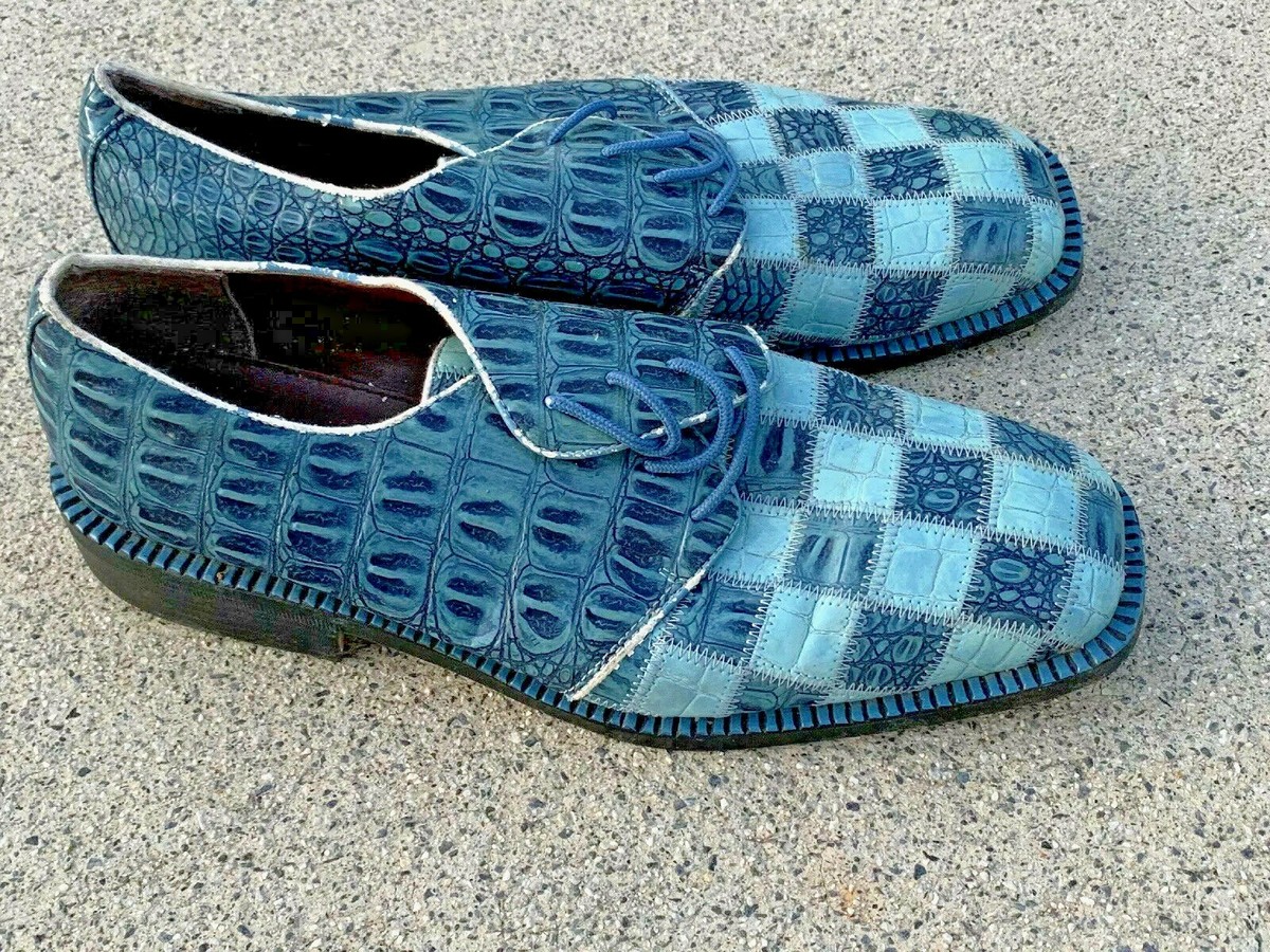 Vintage HUGO VITELLI Checkerboard Blue Alligator Faux 