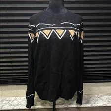 360 Cashmere Women’s Black w Chest Print LS 100% Cashmere Sweater Medium