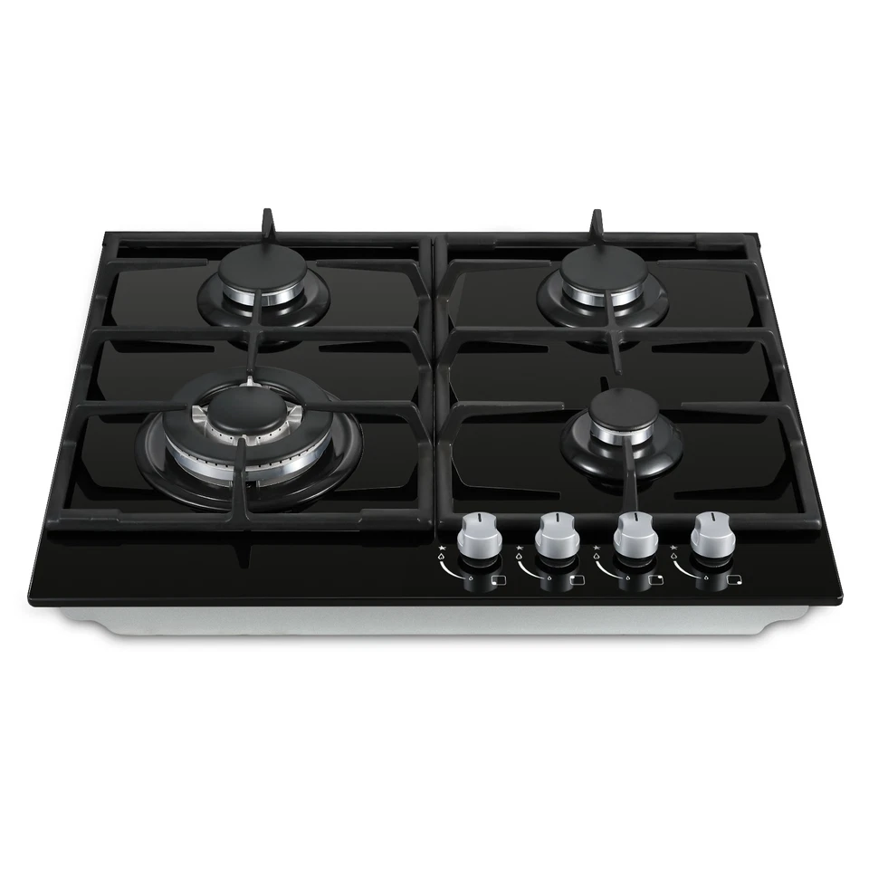 60CM Table de cuisson à gaz en verre encastrable Cuisinière à gaz 4 feux inox - Photo 4/4