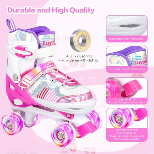Roller Skates for Girls Boys Adjustable, 4 Size Ages 6-12 & 3-5, Kids Roller ... - Picture 4 of 6