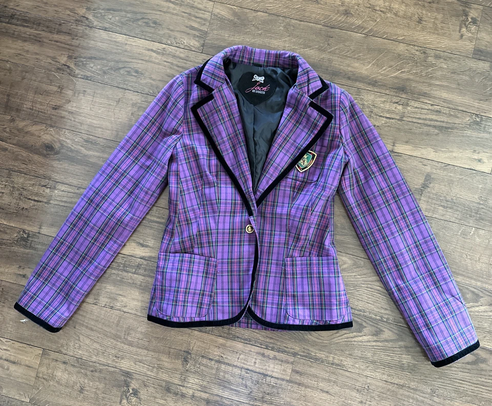 Chaqueta Blazer De Colección Mujer Jack BB Dakota Púrpura Cuadros Tartán Academia Años 90 Y2K Foto 3 de 4