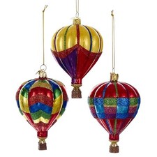 Kurt Adler Noble Gems Hot Air Balloon Glass Christmas Ornaments, Pack of 3 