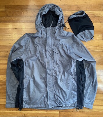Work n Sport Nylon Utility Rain Jacket SZ M/L Packable Hooded Windbreaker