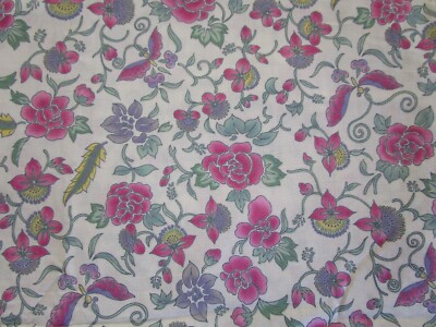 OOP Hoffman Woodblocks Cotton Fabric ~ PINK GREEN Flowers ~ 5 1/2 YDS