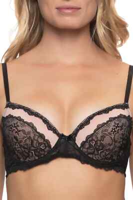 Felina F5822S2 Lace with Mesh Inset and Micro Light Lift Pushup Bra SZ 36C Black