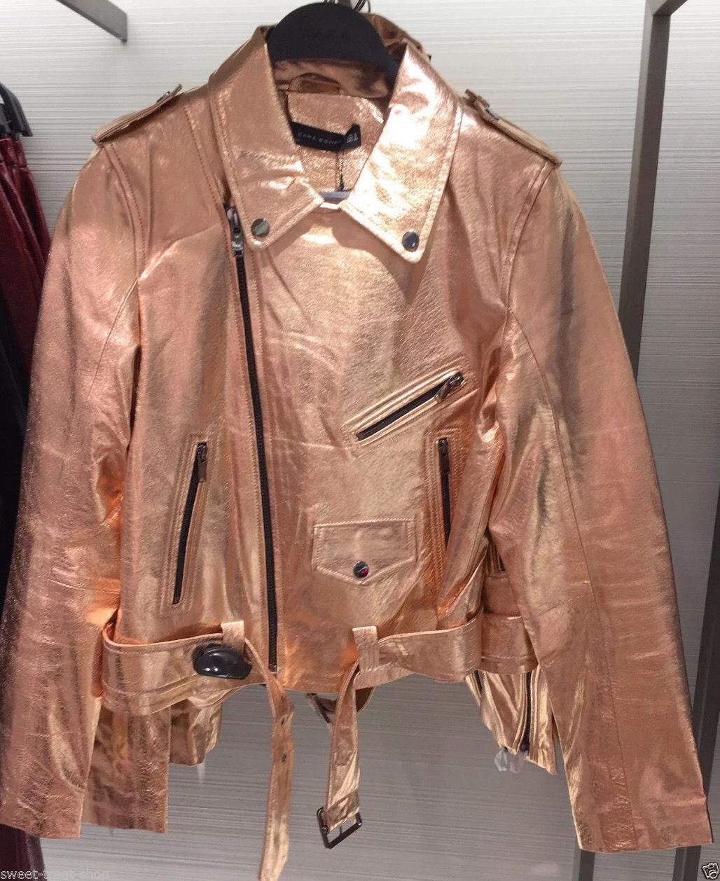 zara rose gold leather jacket