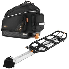 Ibera Bike Trunk Bag + Rear Carrier Combo Seat Post Mounted Rack w/ Commuter Bag