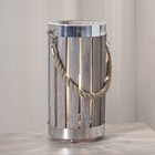 Rustic Grey Wood Lantern with Rope Handle Wood Wash Bedroom Coastal Table Lamp