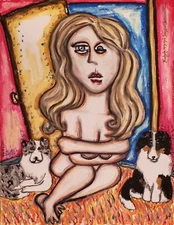 NUDE Woman Art Print 8.5x11 Abstract Cubism Signed by Artist KSAMS Sheltie Dogs