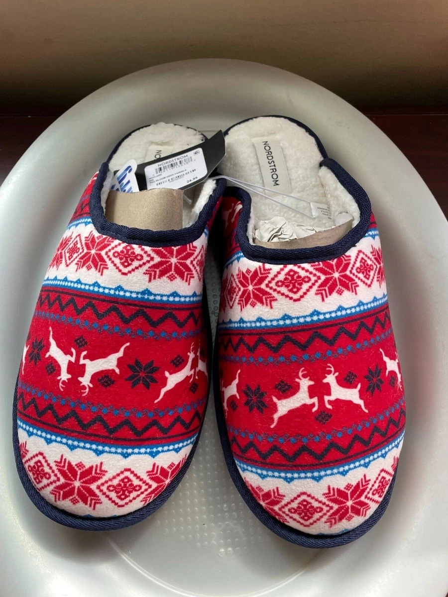 NORDSTROM Family Cozy Knit Slipper In Red Bloom Deer Fairisle SIZE