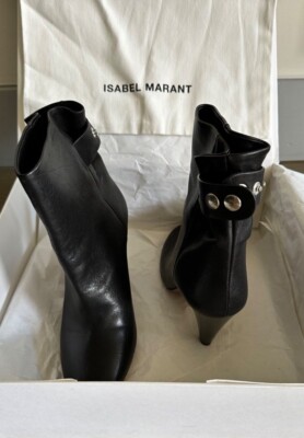 NWT Isabel Marant Lystal Wrinkled Black Leather Ankle Boot