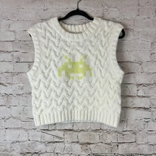 ZARA Women's Large X Space Invaders Pacman Rachatte Crew Neck Sweater Vest Crop