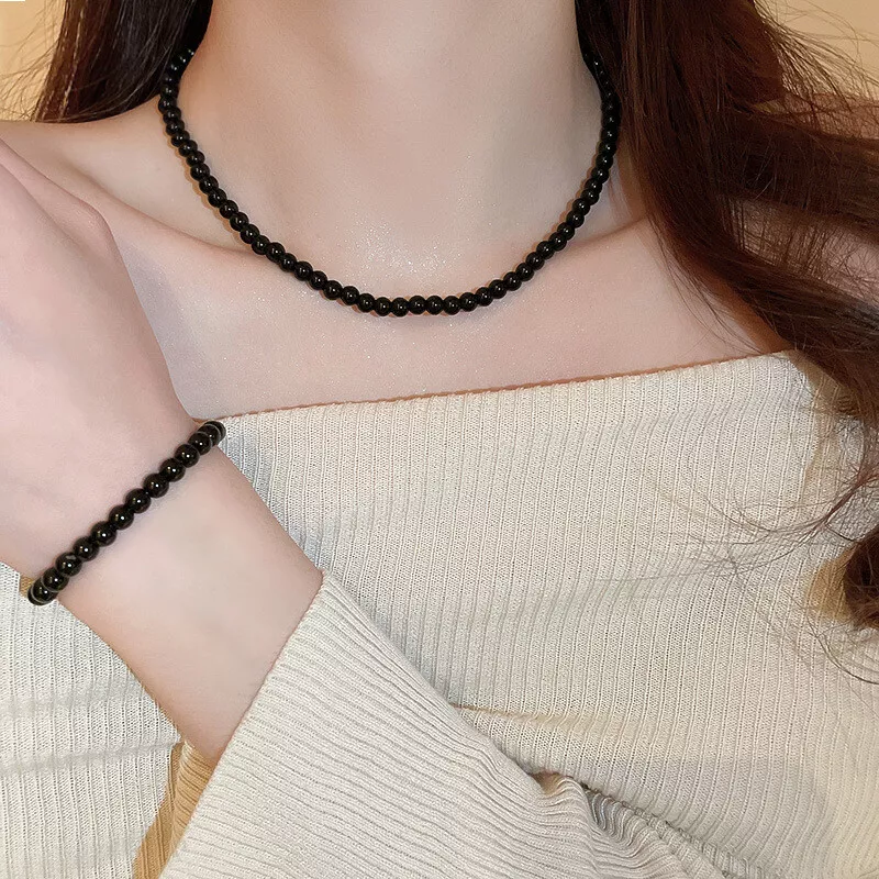 Elegant Black Beads Short Necklace Versatile Choker Jewelry Party