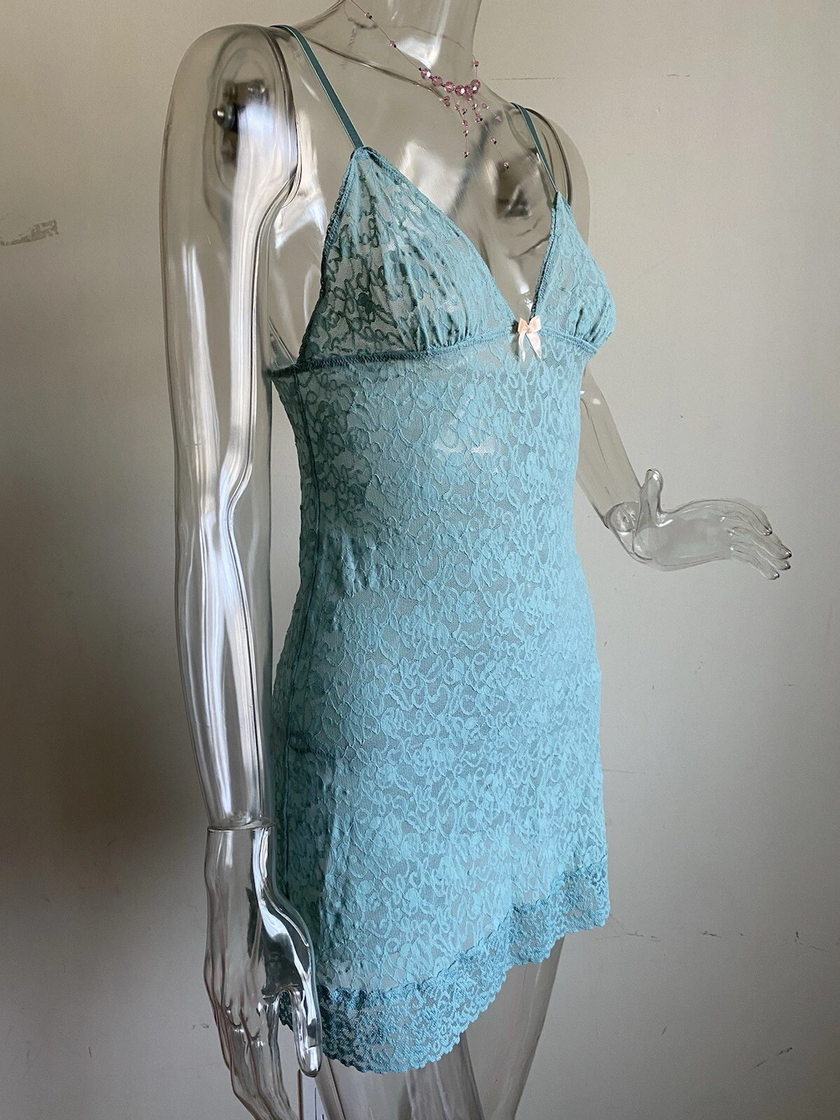 UNDERCOVER Victorias Secret Sea Foam abito verde pizzo babydoll fiocco slip 2009 vintage medio