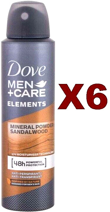 6 PZ DOVE MEN CARE DEODORANTE MINERAL POWDER SANDALWOOD 150ML SPRAY UOMO 48H