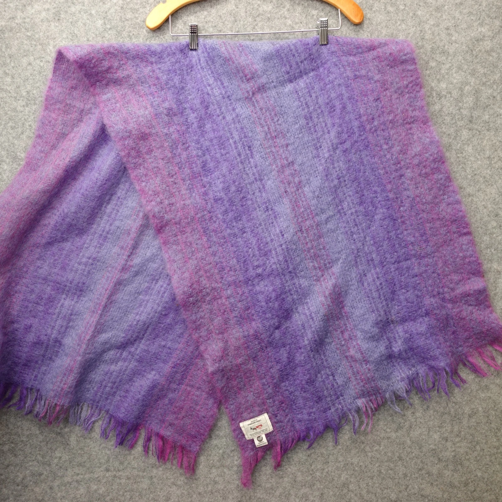 Mohair Wool Shawl Scarf VTG Purple Ombre Striped Irish AVOCA HANDWEAVERS 25x68