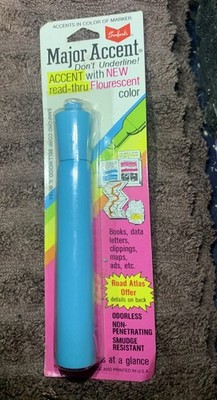 Vintage 1980 Sanford Major Accent Highlighter Read  Thru Fluorescent Color BLUE 