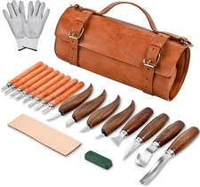 Deluxe Wood Carving Kit - 21Pcs Wood Carving Tools with Leather Storage Bag -