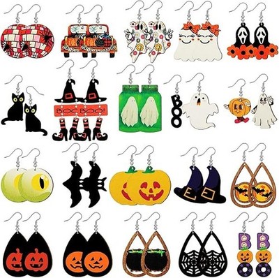 Sasylvia 20 Pairs Halloween Earrings for Women Skeleton Spider Pumpkin Ghost