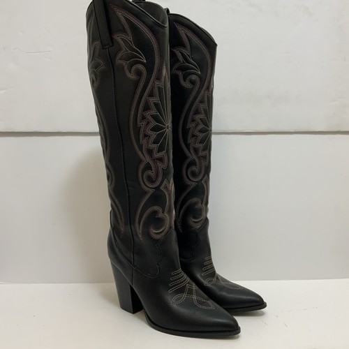 STEVE MADDEN Womens Black Dual Pull-Tabs Lasso Leather Western Boot 8M Cowgirl - Picture 5 of 8