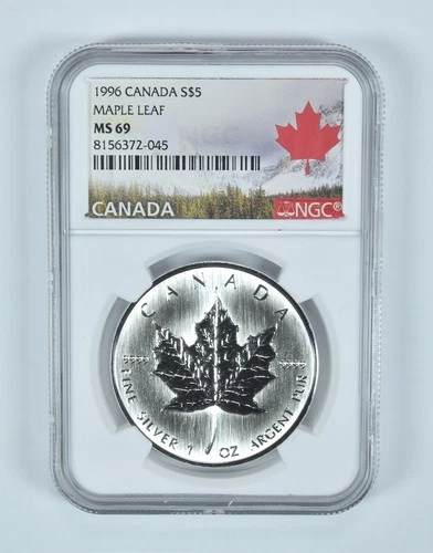 1996 Canada 5 Dollars Silver Maple Leaf MS69 NGC Canada Label *1233
