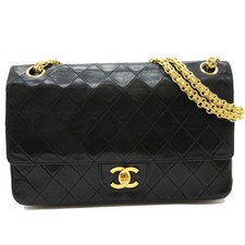 CHANEL CC Matelasse25 Double Flap Chain Shoulder Bag Leather BK France GHW M978