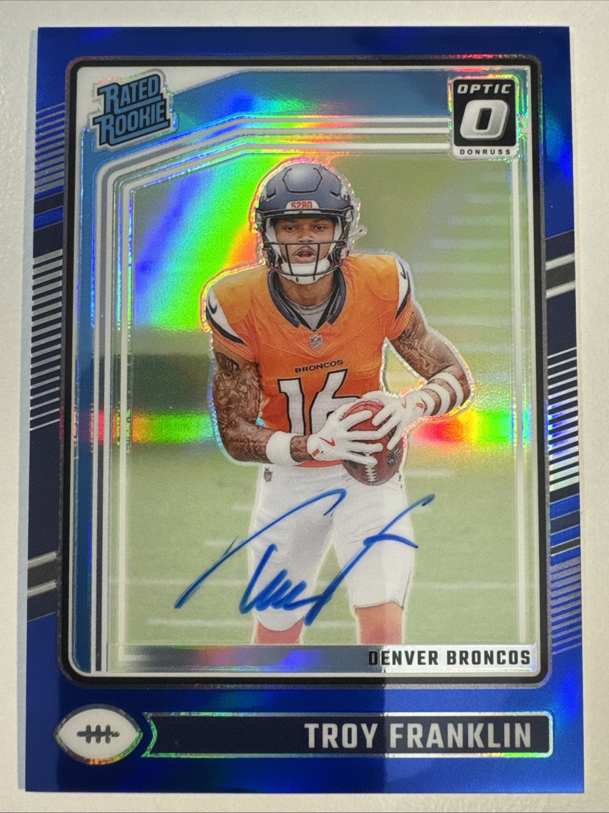 2024 Panini Donruss Optic Troy Franklin Rated Rookie Blue Prizm Auto #/99 #294