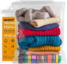 100 Count Large Ziplock Bags Bulk 14"×20", 3 Gallon | 2 Mil Thick Zip Lock Bags 