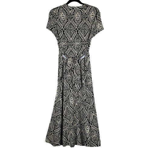 Chelsea Suite Maxi Dress 14 Black Beige Geometric Print Short Sleeve - Picture 7 of 8