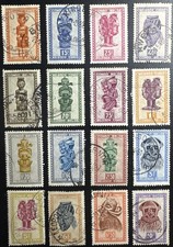 Belgisch Kongo -1934–1937 – Eingeborenenkunst – gestempelt – Michel 203–217