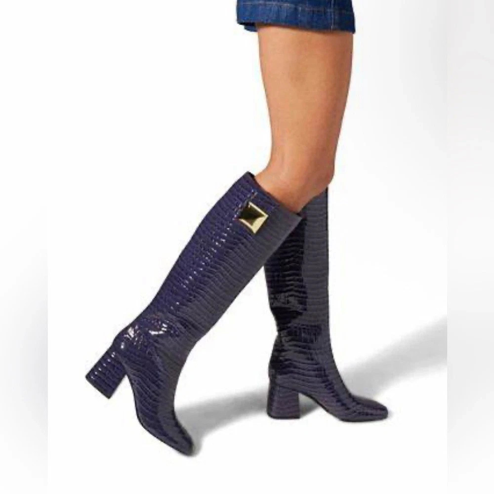 Katy Perry The Geminni Tall Croc Embossed Boots Purple 7 NIB Old Money ...