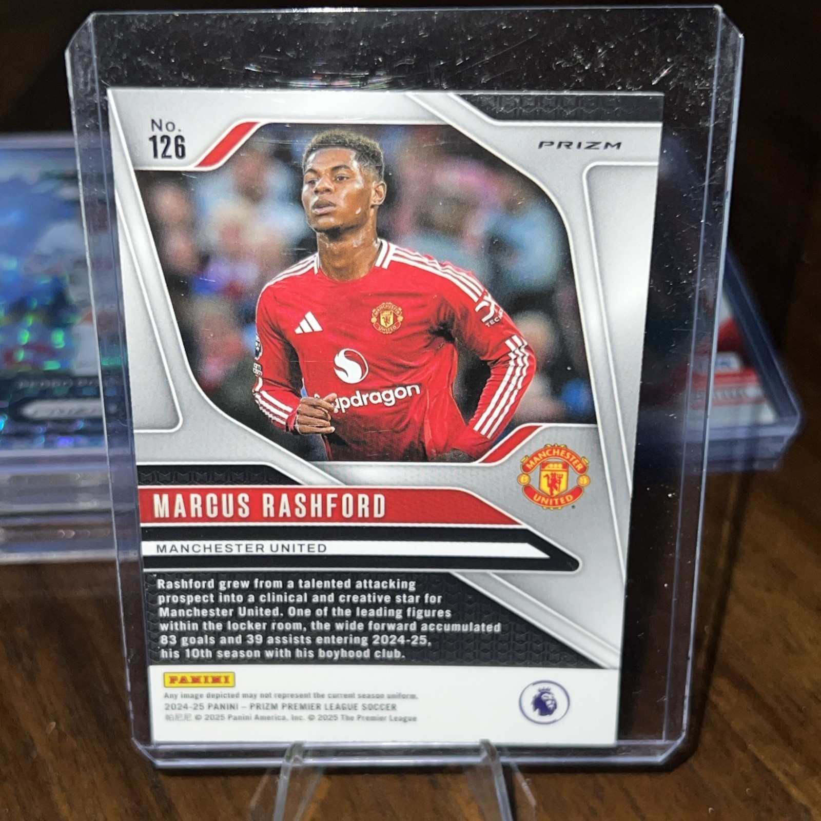 2025 Panini Prizm Premier League Marcus Rashford Blue Mosaic Prizm view 2