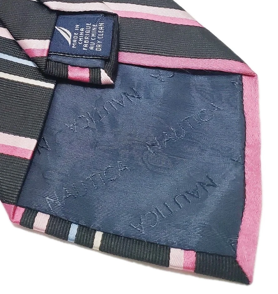 Corbata Nautica rosa patrón de rayas para hombre seda cuello corbata tela jacquard Foto 4 de 4