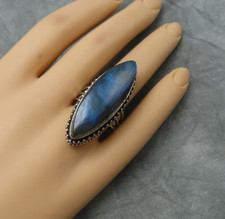 Large Sterling Silver Ring Blue Labradorite Gemstone Size 8.5 Statement 202h