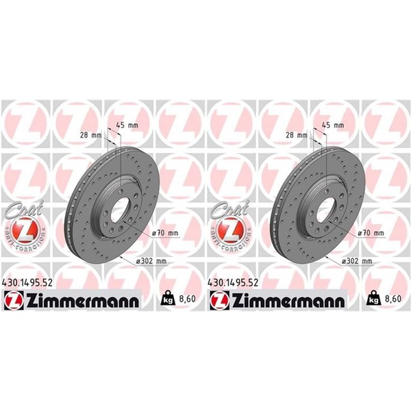 2X Zimmermann Sport Bremsscheiben 302Mm Gelocht Vorne Passend FüR Opel Signum VE-image