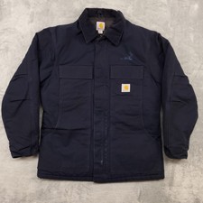 Carhartt Cappotto Uomo Blu Medio Tela Anatra Trapuntato Foderato Lavoro Parka C003 DNY