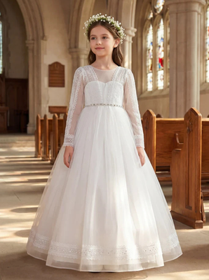 Lace & Tulle Maxi Dress First Communion, Flower Girl & Wedding White Gown  Sz 14Y | eBay
