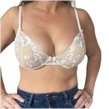 Felina Lingerie Womens Bra Sz 34C Pastel Floral Lace Trim Adjustable Strap NWOT