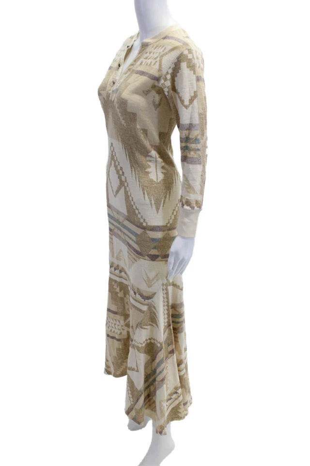 Polo Ralph Lauren, Women Maxi Sweater Dress Beige Aztec Long Sleeve Size S - Image 2 of 4