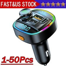Bluetooth 5.0 Car Wireless FM Transmitter Adapter USB PD Charger AUX Hands Lot