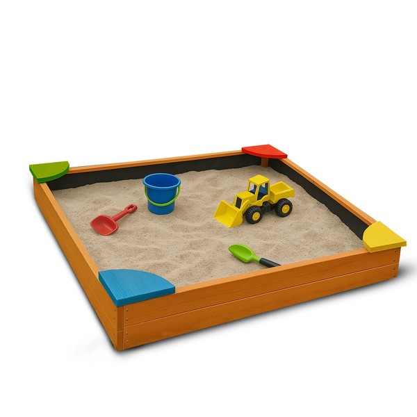 Sandkasten 90 X 16 X 90 Cm Aus Holz Mit Abdeckung Und Bodenplane FüR Den Garten-image