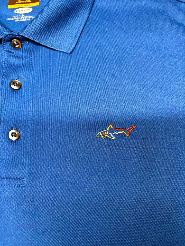 Greg Norman Mens Golf Polo Tasso Elba Knit Short Sleeve Blue Shirt Large L - Image 2 of 3
