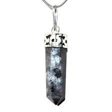 Charged Titanium Flash Larvikite Point Pendant + 20" Stainless Steel Chain