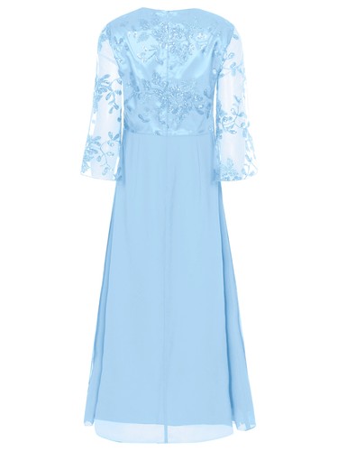 Women Chiffon Guest Dress Zipper  Elegant Round Collar Embroidery Sparkly Sequin - Bild 54 von 63