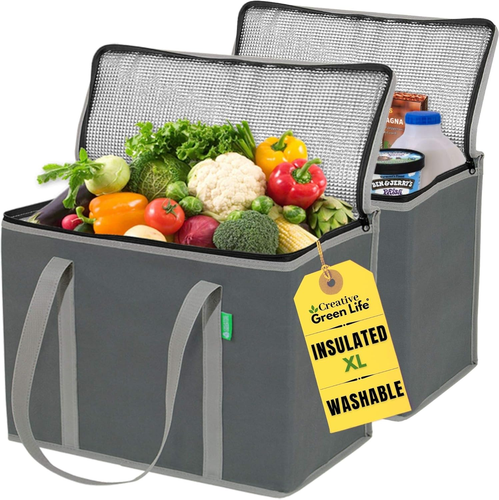 XL Insulated Reusable Grocery Bags (2-Pack) - Premium Quality Cooler Bags with H