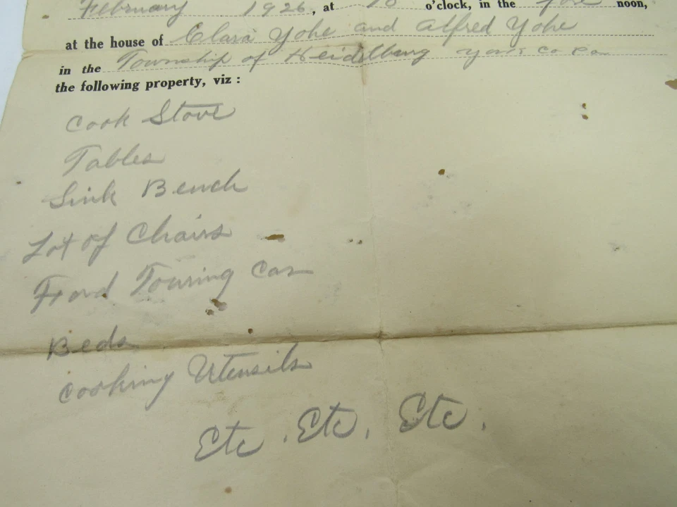 1926 Sheriff's Sale Flyer Heidelburg TWP York County PA Ephemera Fair Condition - Image 3 of 4