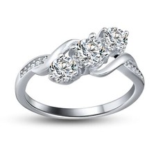 3 Stone Engagement Ring for Women, Sterling Silver Cubic Zirconia Wedding R...