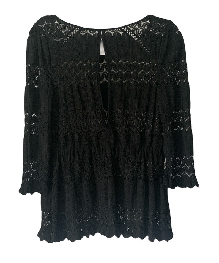 Free People Black Lace Boho Tie Top - image 2